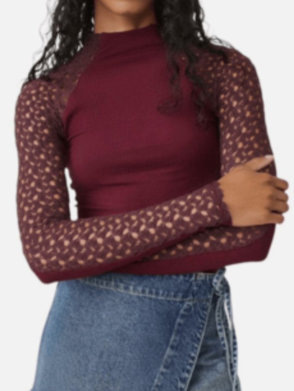Free People Clemente Mock Neck Long Sleeve Top NWOT